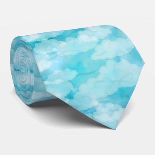 White Clouds Pattern Blue Sky Stropdas (Opgerold)