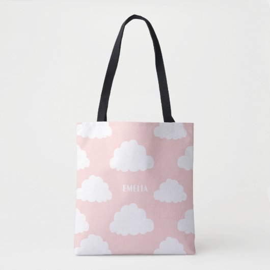 White Clouds Pattern Gepersonaliseerde Blush Canva Tote Bag (Voorkant)