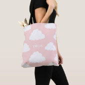 White Clouds Pattern Gepersonaliseerde Blush Canva Tote Bag (Dichtbij)