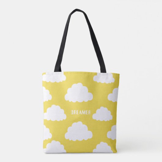 White Clouds Pattern Gepersonaliseerde Gele Canvas Tote Bag (Achterkant)