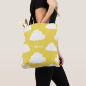White Clouds Pattern Gepersonaliseerde Gele Canvas Tote Bag (Dichtbij)