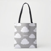 White Clouds Pattern Gepersonaliseerde Grijze Canv Tote Bag (Voorkant)