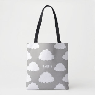 White Clouds Pattern Gepersonaliseerde Grijze Canv Tote Bag