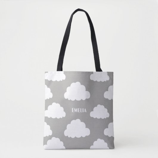 White Clouds Pattern Gepersonaliseerde Grijze Canv Tote Bag (Voorkant)