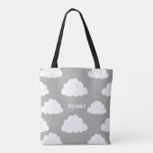White Clouds Pattern Gepersonaliseerde Grijze Canv Tote Bag (Achterkant)