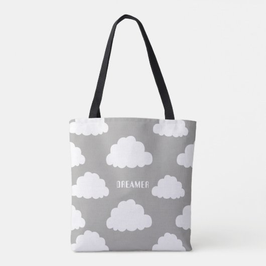 White Clouds Pattern Gepersonaliseerde Grijze Canv Tote Bag (Achterkant)