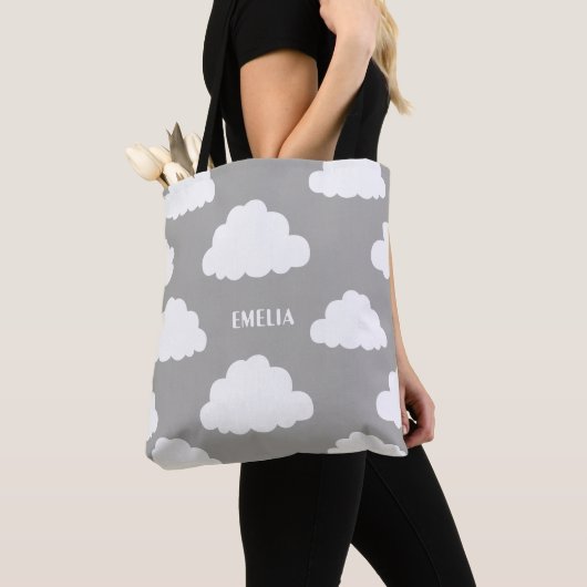 White Clouds Pattern Gepersonaliseerde Grijze Canv Tote Bag (Dichtbij)