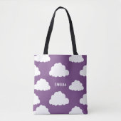 White Clouds Pattern Gepersonaliseerde Paarse Canv Tote Bag (Voorkant)
