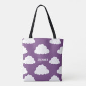 White Clouds Pattern Gepersonaliseerde Paarse Canv Tote Bag (Achterkant)