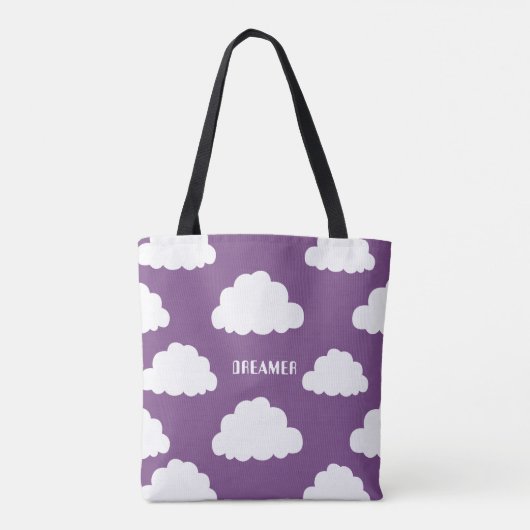 White Clouds Pattern Gepersonaliseerde Paarse Canv Tote Bag (Achterkant)