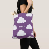 White Clouds Pattern Gepersonaliseerde Paarse Canv Tote Bag (Dichtbij)