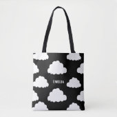 White Clouds Pattern Gepersonaliseerde zwarte Canv Tote Bag (Voorkant)
