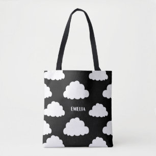 White Clouds Pattern Gepersonaliseerde zwarte Canv Tote Bag