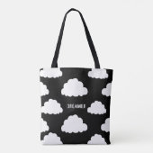 White Clouds Pattern Gepersonaliseerde zwarte Canv Tote Bag (Achterkant)