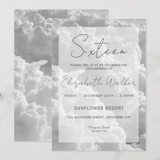 White Clouds Sweet Sixteen Birthday Party Kaart (Voorkant / Achterkant)