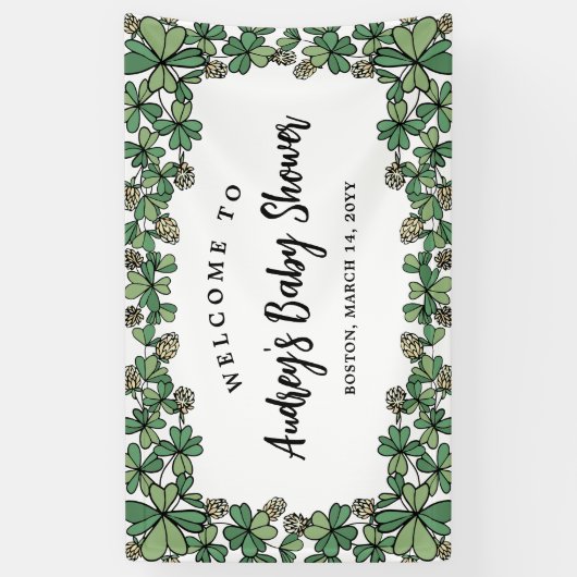 White Clovers Gender Neutral Baby shower Welkom Spandoek (Verticaal)