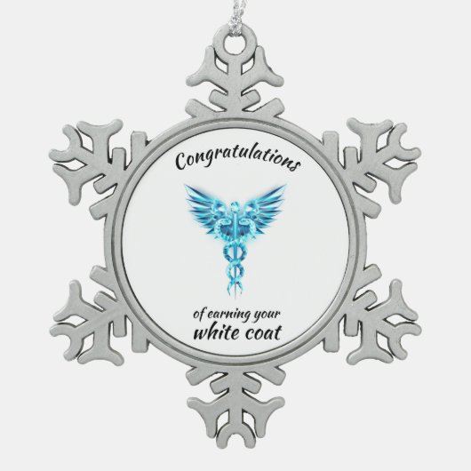 White Coat Ceremonie Kristal Medisch Tin Sneeuwvlok Ornament (Voorkant)