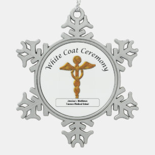 White Coat Ceremony Gold Medical, Round Gifts Tin Sneeuwvlok Ornament