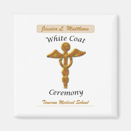 White Coat Ceremony Gold Medical, Square Gift Item Magneet