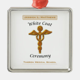 White Coat Ceremony Gold Medical, Square Gift Item Metalen Ornament