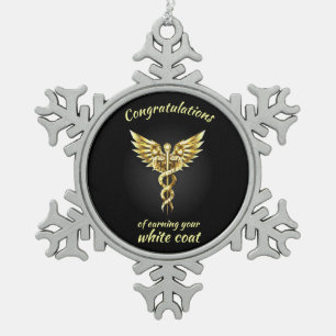 White Coat Ceremony Gold Medical Tin Sneeuwvlok Ornament