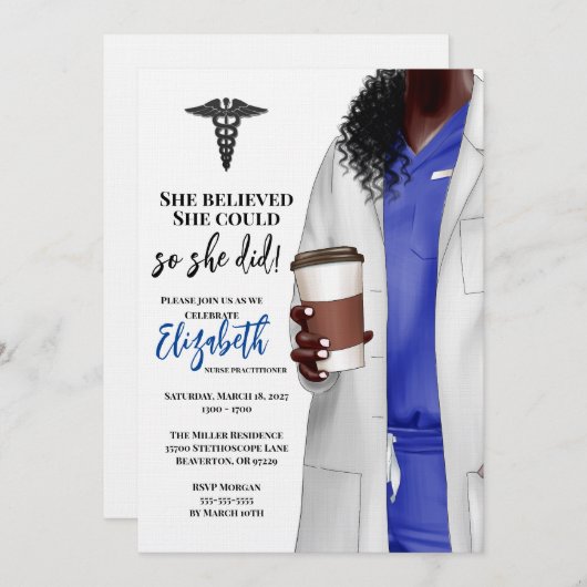 White Coat Medische School Afstuderen Uitnodiging (Voorkant / Achterkant)