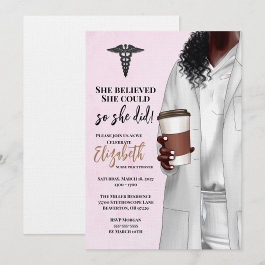 White Coat Medische School Afstuderen Uitnodiging (Voorkant / Achterkant)