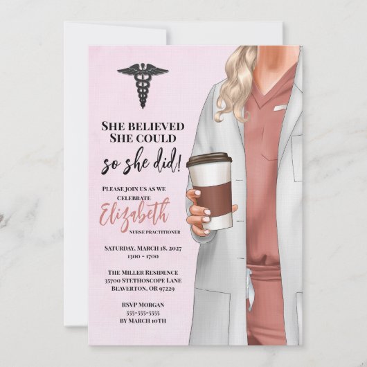 White Coat Medische School Afstuderen Uitnodiging (Voorkant)