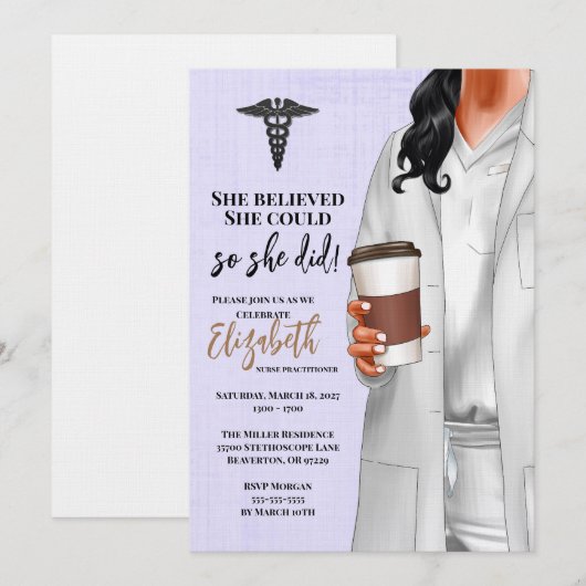 White Coat Medische School Afstuderen Uitnodiging (Voorkant / Achterkant)