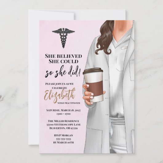 White Coat Medische School Afstuderen Uitnodiging (Voorkant)