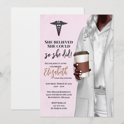 White Coat Medische School Afstuderen Uitnodiging (Voorkant / Achterkant)