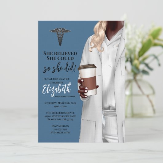 White Coat Medische School Afstuderen Uitnodiging (Staand voorkant)