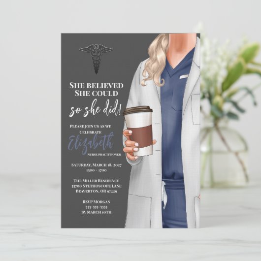 White Coat Medische School Afstuderen Uitnodiging (Staand voorkant)