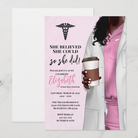 White Coat Medische School Afstuderen Uitnodiging (Voorkant / Achterkant)