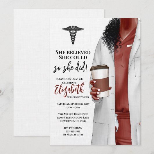 White Coat Medische School Afstuderen Uitnodiging (Voorkant / Achterkant)