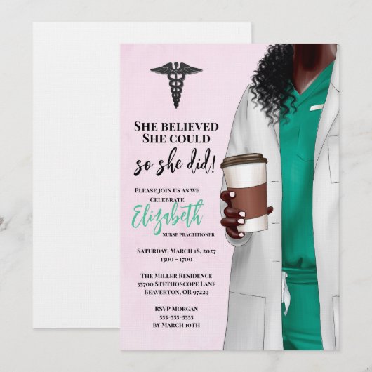 White Coat Medische School Afstuderen Uitnodiging (Voorkant / Achterkant)