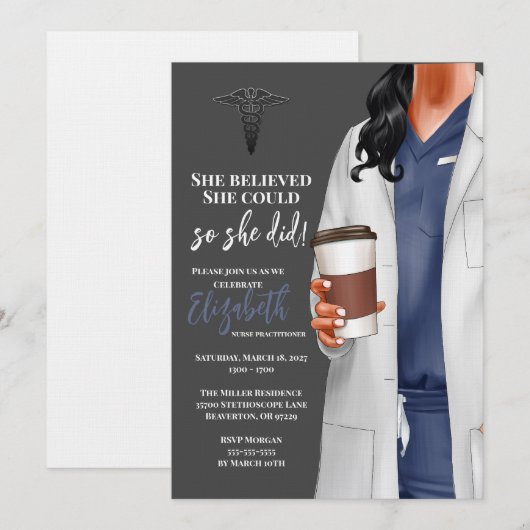 White Coat Medische School Afstuderen Uitnodiging (Voorkant / Achterkant)