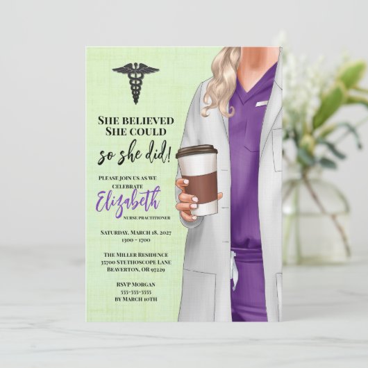 White Coat Medische School Afstuderen Uitnodiging (Staand voorkant)