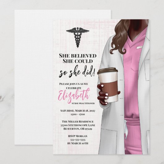 White Coat Medische School Afstuderen Uitnodiging (Voorkant / Achterkant)