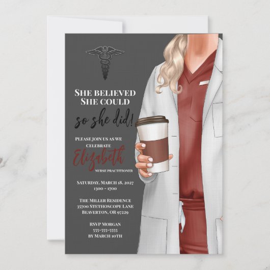 White Coat Medische School Afstuderen Uitnodiging (Voorkant)