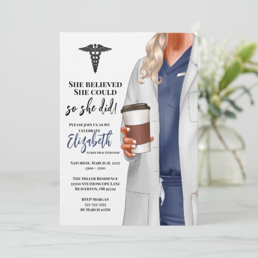 White Coat Medische School Afstuderen Uitnodiging (Staand voorkant)