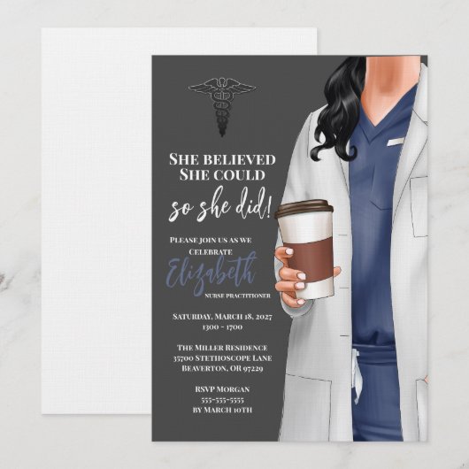 White Coat Medische School Afstuderen Uitnodiging (Voorkant / Achterkant)