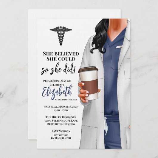 White Coat Medische School Afstuderen Uitnodiging (Voorkant / Achterkant)