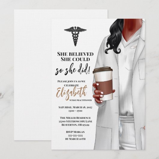 White Coat Medische School Afstuderen Uitnodiging (Voorkant / Achterkant)