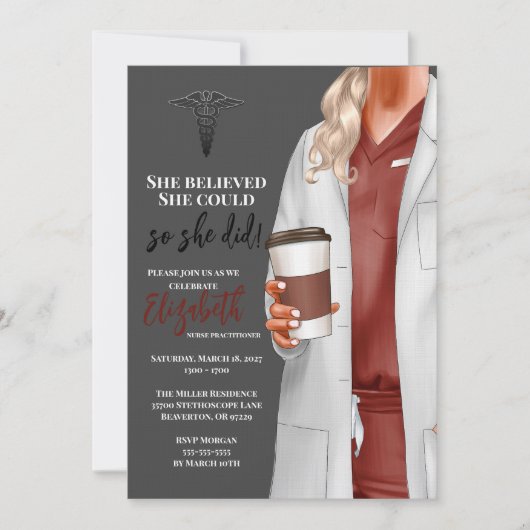 White Coat Medische School Afstuderen Uitnodiging (Voorkant)