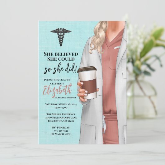 White Coat Medische School Afstuderen Uitnodiging (Staand voorkant)