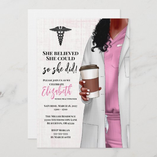 White Coat Medische School Afstuderen Uitnodiging (Voorkant / Achterkant)