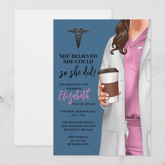 White Coat Medische School Afstuderen Uitnodiging (Voorkant / Achterkant)