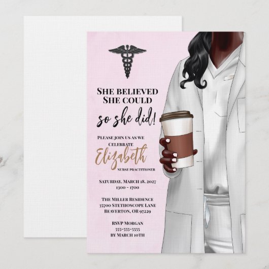 White Coat Medische School Afstuderen Uitnodiging (Voorkant / Achterkant)