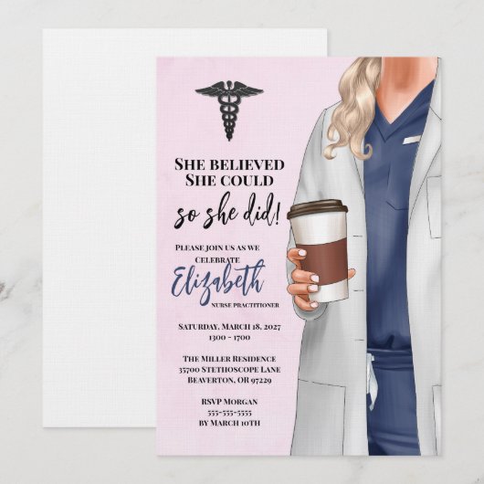 White Coat Medische School Afstuderen Uitnodiging (Voorkant / Achterkant)